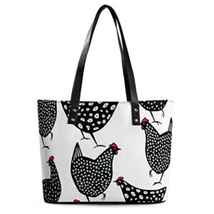 womens handbag chickens pattern leather tote bag top handle satchel bags for lady