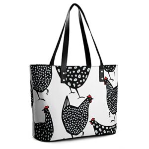 Womens Handbag Chickens Pattern Leather Tote Bag Top Handle Satchel Bags For Lady