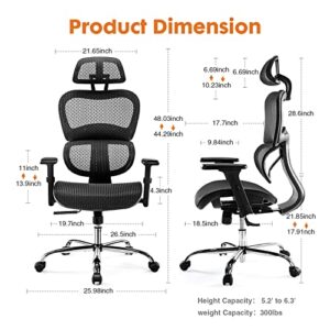 SMUG Ergonomic Large High Back Office Ergo3D Rolling Desk 4D Armrest,3D Lumbar Support,Adjustable Headrest,Breathable Mesh Computer Gaming Executive Swivel Chairs, Black