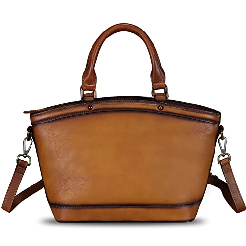 Genuine Leather Handbags for Women Satchel Top Handle Bags Handmade Vintage Crossbody Handbags Retro Tote Purse (Brown)