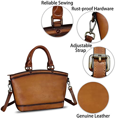 Genuine Leather Handbags for Women Satchel Top Handle Bags Handmade Vintage Crossbody Handbags Retro Tote Purse (Brown)