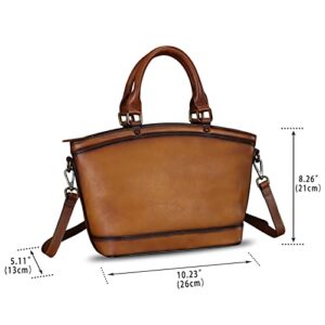 Genuine Leather Handbags for Women Satchel Top Handle Bags Handmade Vintage Crossbody Handbags Retro Tote Purse (Brown)