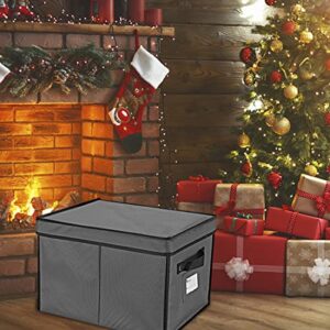 Primode Christmas Light Box Organizer | Holiday Light Storage Box with Lid Constructed Of Durable 600D Oxford Material (15” x 12” x 10”) (Gray)