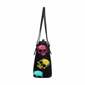 InterestPrint Cute Multicolored Human Skulls Women Tote Bags Top Handle Satchel Handbags PU Faux Leather Tassel Shoulder Purse