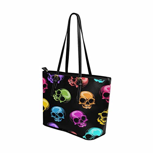 InterestPrint Cute Multicolored Human Skulls Women Tote Bags Top Handle Satchel Handbags PU Faux Leather Tassel Shoulder Purse