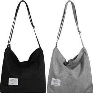 2/4 pieces canvas tote bag for women retro large size canvas hobo bag canvas shoulder bag crossbody handbag casual tote (black, light grey)
