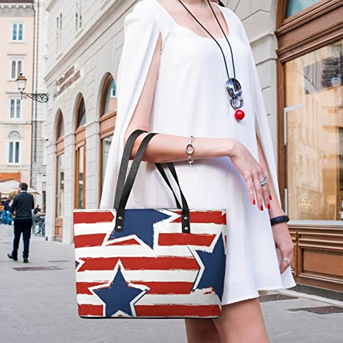 Womens Handbag Usa Flag And Stars Pattern Leather Tote Bag Top Handle Satchel Bags For Lady