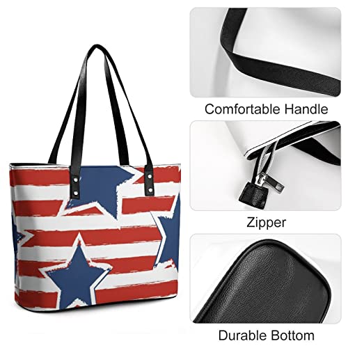 Womens Handbag Usa Flag And Stars Pattern Leather Tote Bag Top Handle Satchel Bags For Lady