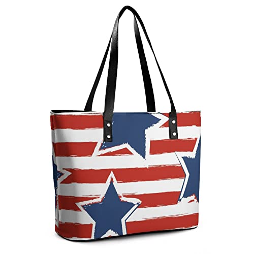 Womens Handbag Usa Flag And Stars Pattern Leather Tote Bag Top Handle Satchel Bags For Lady