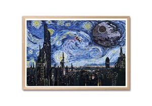 keeity starry night with star wars poster star wars tv wall art home decor canvas wall art for teens boys girls bedroom decor 12x18 inch unframed