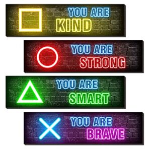 neon gaming wall decor set of 4 – boys room decorations for bedroom, neon gaming art print game plaque wall art decorations perfect teenager gift for kids room decoration（mc12）