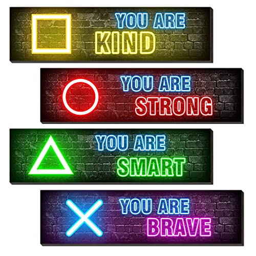 Neon Gaming Wall Decor Set of 4 - Boys Room Decorations for Bedroom, Neon Gaming Art Print Game Plaque Wall Art Decorations Perfect Teenager Gift for Kids Room Decoration（MC12）