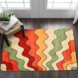 yokii orange groovy abstract throw rugs 2×3 faux wool shag plush hippie aesthetic bathroom rug non-slip trippy spiral retro colorful small area rug for kitchen entryway indoor doormat