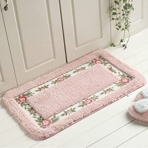 saddrop pretty floral rural style romantic rose flower rug shaggy area rugs soft non-slip doormat floor mat bath mat bathroom shower rug bedroom living room carpet (pink, 16in*24in)