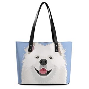 womens handbag samoyed buddy dog leather tote bag top handle satchel bags for lady
