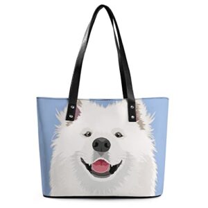 Womens Handbag Samoyed Buddy Dog Leather Tote Bag Top Handle Satchel Bags For Lady