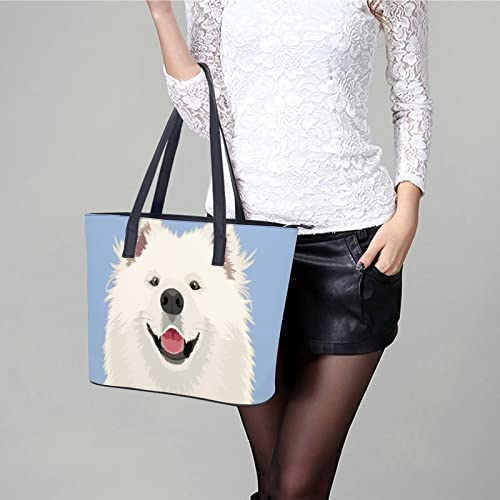 Womens Handbag Samoyed Buddy Dog Leather Tote Bag Top Handle Satchel Bags For Lady