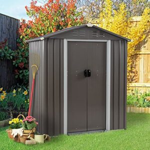 vongrasig 6 x 4 x 6 ft outdoor storage shed clearance with lockable door metal garden shed steel anti-corrosion storage house waterproof tool shed for backyard patio, lawn and garden (gray)