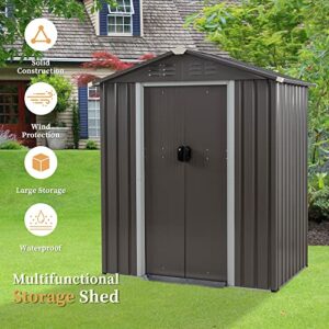 Vongrasig 6 x 4 x 6 FT Outdoor Storage Shed Clearance with Lockable Door Metal Garden Shed Steel Anti-Corrosion Storage House Waterproof Tool Shed for Backyard Patio, Lawn and Garden (Gray)