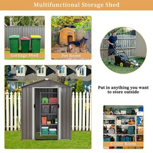 Vongrasig 6 x 4 x 6 FT Outdoor Storage Shed Clearance with Lockable Door Metal Garden Shed Steel Anti-Corrosion Storage House Waterproof Tool Shed for Backyard Patio, Lawn and Garden (Gray)