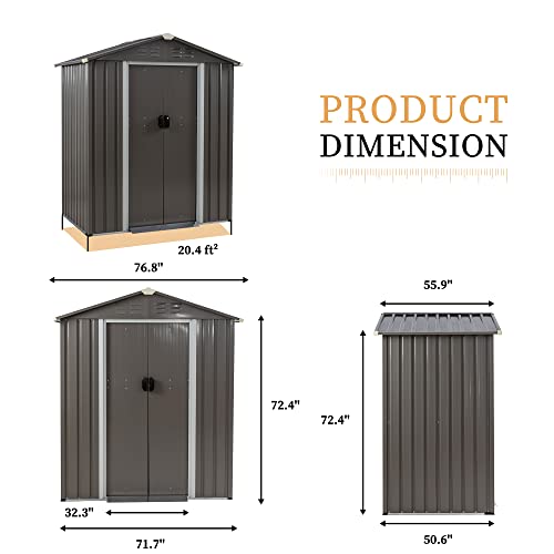 Vongrasig 6 x 4 x 6 FT Outdoor Storage Shed Clearance with Lockable Door Metal Garden Shed Steel Anti-Corrosion Storage House Waterproof Tool Shed for Backyard Patio, Lawn and Garden (Gray)