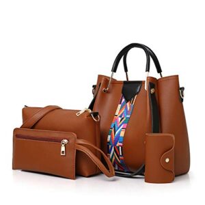 lmkids 4 pcs bags set for women shoulder bags small tote handbag crossbody bag&wristlet purse top handle pu leather sets bags (coffee)