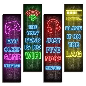 neon gaming wall decor set of 4 – boys room decorations for bedroom, neon gaming art print game plaque wall art decorations perfect teenager gift for kids room decoration（mc14）