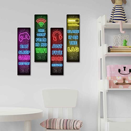 Neon Gaming Wall Decor Set of 4 - Boys Room Decorations for Bedroom, Neon Gaming Art Print Game Plaque Wall Art Decorations Perfect Teenager Gift for Kids Room Decoration（MC14）