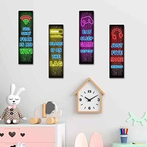 Neon Gaming Wall Decor Set of 4 - Boys Room Decorations for Bedroom, Neon Gaming Art Print Game Plaque Wall Art Decorations Perfect Teenager Gift for Kids Room Decoration（MC14）