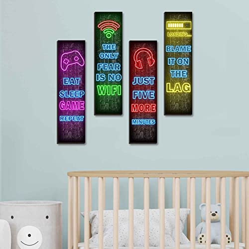 Neon Gaming Wall Decor Set of 4 - Boys Room Decorations for Bedroom, Neon Gaming Art Print Game Plaque Wall Art Decorations Perfect Teenager Gift for Kids Room Decoration（MC14）