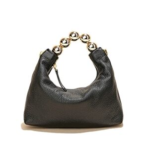 purses and handbags for women fashion ladies pearl bead top handle satchel shoulder chain crossbody bag (black)