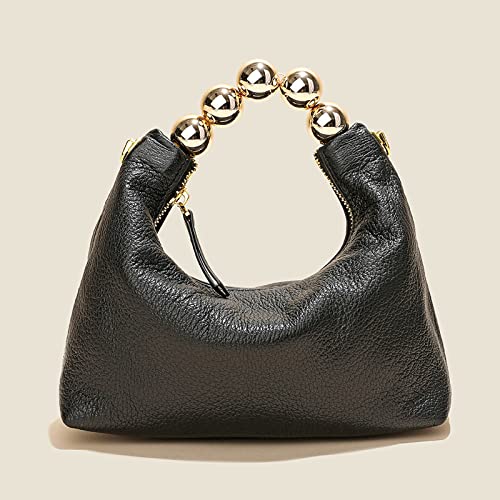 Purses and Handbags for Women Fashion Ladies Pearl bead Top Handle Satchel Shoulder Chain Crossbody Bag (Black)