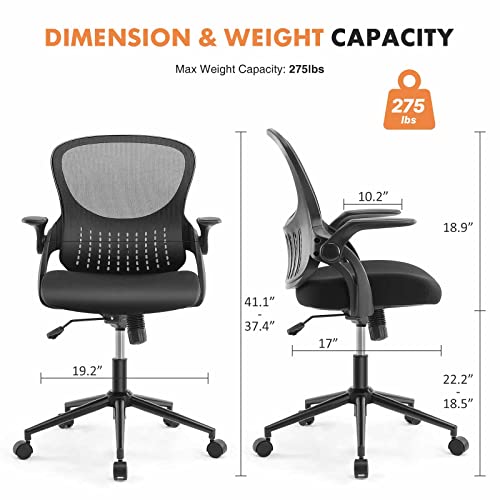 Ergonomic Home Office Desk Chair Mesh Computer Chair Height Adjustable Office Chair Task Chair with Flip-up, Black