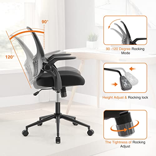 Ergonomic Home Office Desk Chair Mesh Computer Chair Height Adjustable Office Chair Task Chair with Flip-up, Black