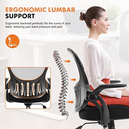 Ergonomic Home Office Desk Chair Mesh Computer Chair Height Adjustable Office Chair Task Chair with Flip-up, Black