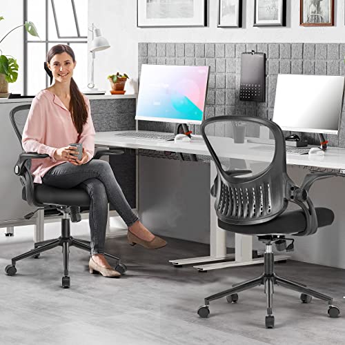 Ergonomic Home Office Desk Chair Mesh Computer Chair Height Adjustable Office Chair Task Chair with Flip-up, Black