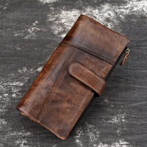 yqbuer vintage genuine leather long wallet men women credit card holder purse zipper business moible phone wallet (color : a)