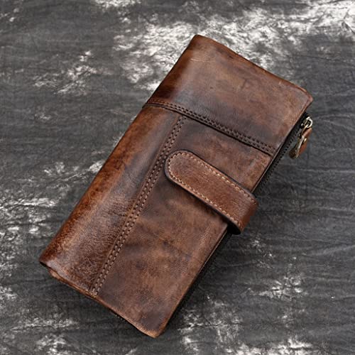 YQBUER Vintage Genuine Leather Long Wallet Men Women Credit Card Holder Purse Zipper Business Moible Phone Wallet (Color : A)