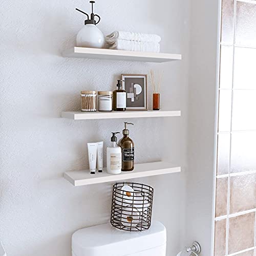 White Floating Shelves for Wall,Set of 3 Wall Shelves Perfect Home Decor for Bathroom Living Room Kitchen Bedroom Office Storage Shelf