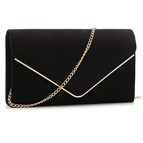 MYLONI Evening Bags Clutch Purses For Women Plush Purses Faux Suede Envelope Handbags Cocktail Prom Wedding Party Birthday (Black)