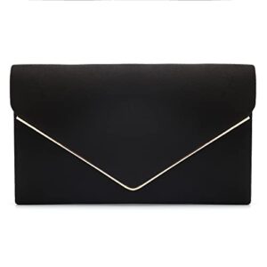 MYLONI Evening Bags Clutch Purses For Women Plush Purses Faux Suede Envelope Handbags Cocktail Prom Wedding Party Birthday (Black)