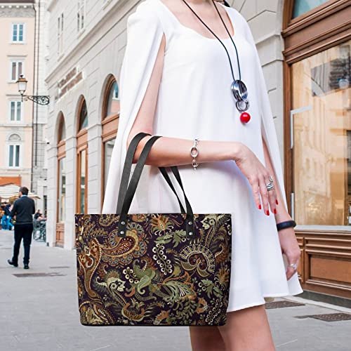 Womens Handbag Paisley Pattern Leather Tote Bag Top Handle Satchel Bags For Lady