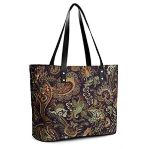 Womens Handbag Paisley Pattern Leather Tote Bag Top Handle Satchel Bags For Lady