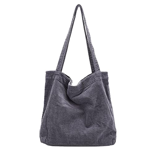 Corduroy Tote Bag for Women, Large Capacity Casual Shoulder Hobo Shopping Handbag with Inner Zippered Pocket (Grey)