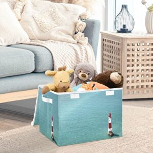 Kigai Storage Basket Lighthouse Landscape Storage Boxes with Lids and Handle, Large Storage Cube Bin Collapsible for Shelves Closet Bedroom Living Room, 16.5x12.6x11.8 In