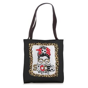 loud and proud soccer mom messy bun bandana mother leopard tote bag