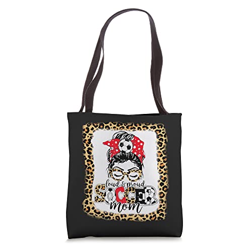 Loud And Proud Soccer Mom Messy Bun Bandana Mother Leopard Tote Bag