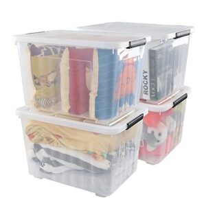 rinboat 70 quart large storage bins with lids, stackable clear plastic latching boxes with wheels, 4-pack