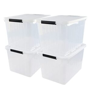 Rinboat 70 Quart Large Storage Bins with Lids, Stackable Clear Plastic Latching Boxes with Wheels, 4-Pack