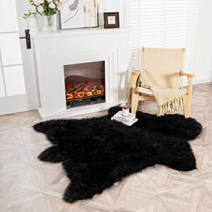 abunheri faux black bear rug faux cowhide rug animal print area rug faux sheepskin fur rug decor for living room (5.1×6.1 feet)